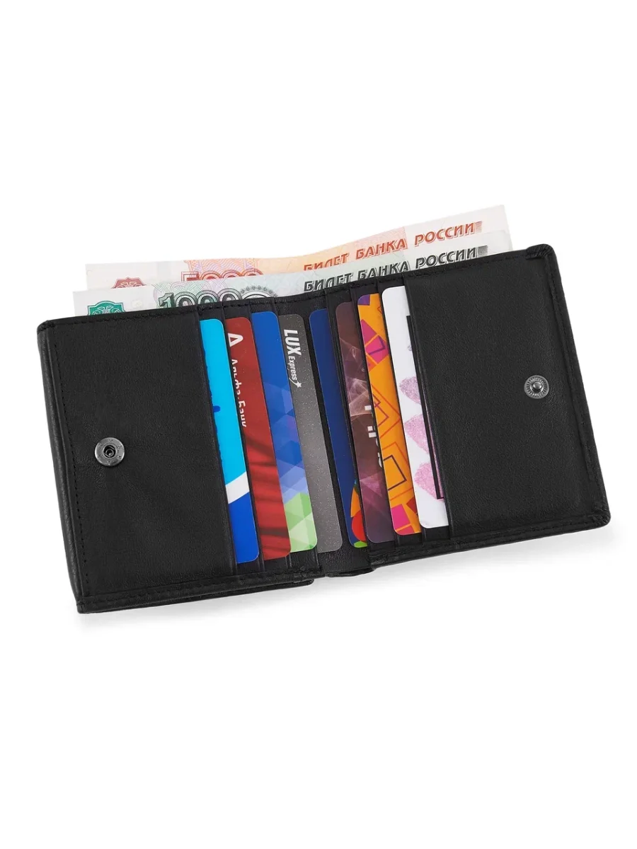 51-353-11-2 Кошелек женский (чёрный) (Черный/10*9,5*3/натуральная кожа)